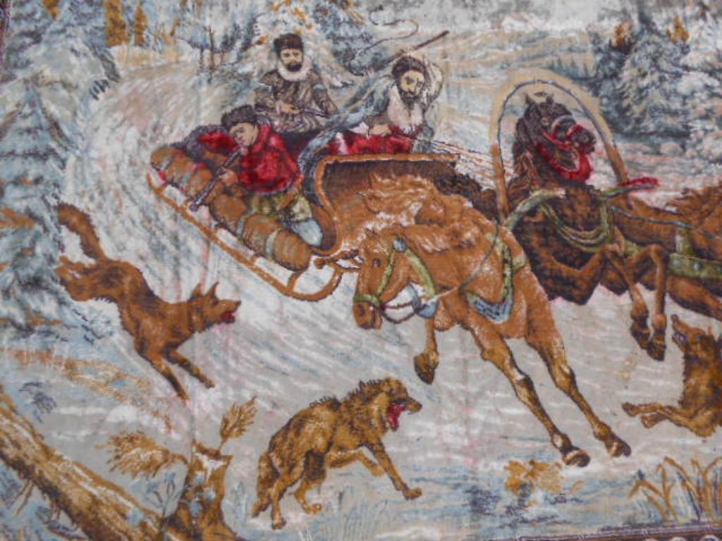 Tapisserie scène de chasse au cheval et au loup 120 x 175, Enlèvement ou Envoi
