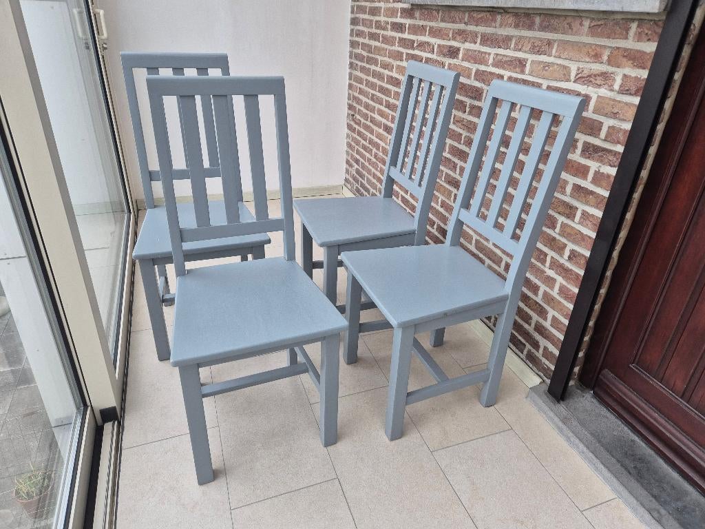 6 houten stoelen, Huis en Inrichting, Stoelen, Ophalen, Gebruikt, Blauw, Vijf, Zes of meer stoelen