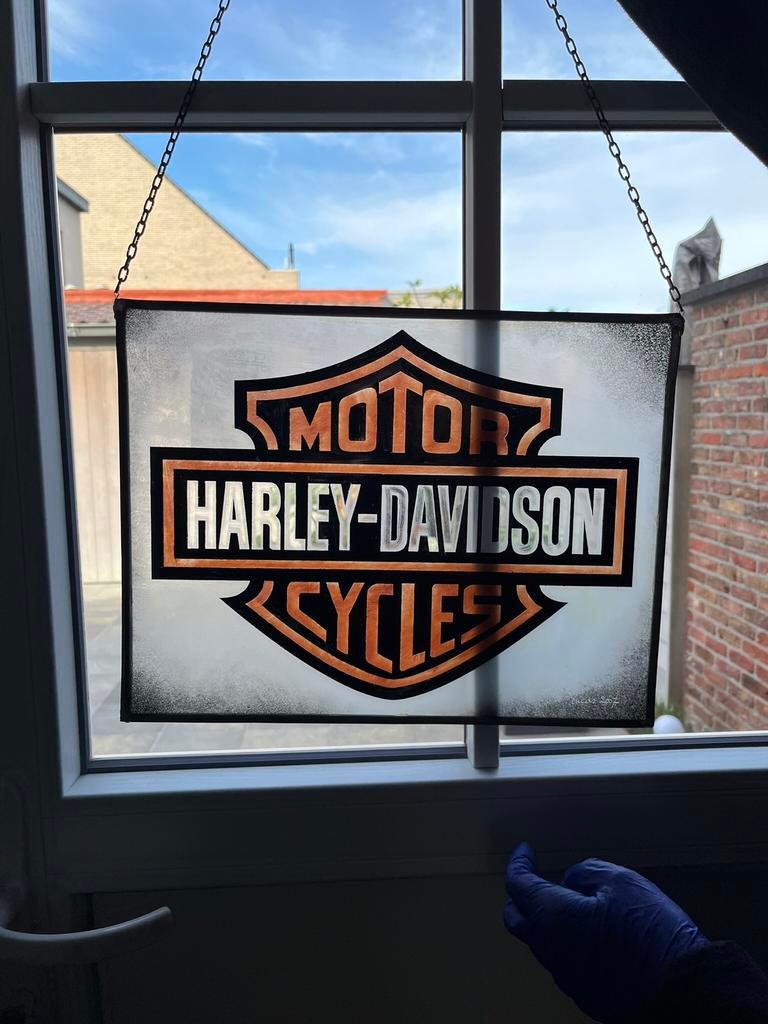 Harley Davidson glas in lood / glasraam, Motoren, Ophalen
