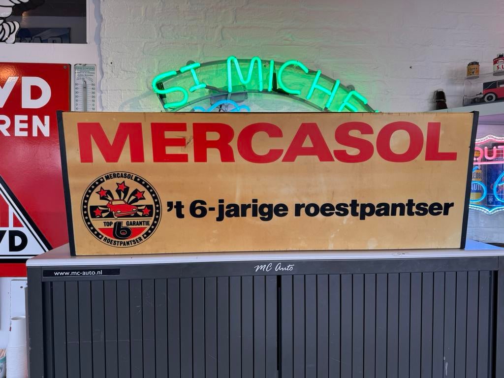 Mercasol oude reclame lichtbak, Verzamelen, Ophalen, Gebruikt, Lichtbak of (neon) lamp