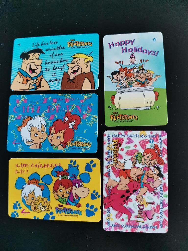 5 telefoonkaarten van  De Flintstones uit Singapore, Ophalen of Verzenden