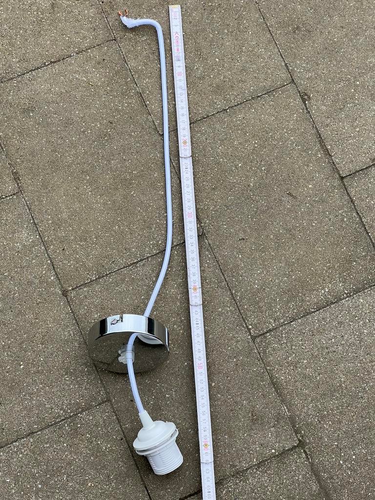 Socket met witte stoffen kabel en chromé plafondkap, 60cm, Huis en Inrichting, Ophalen, Zo goed als nieuw
