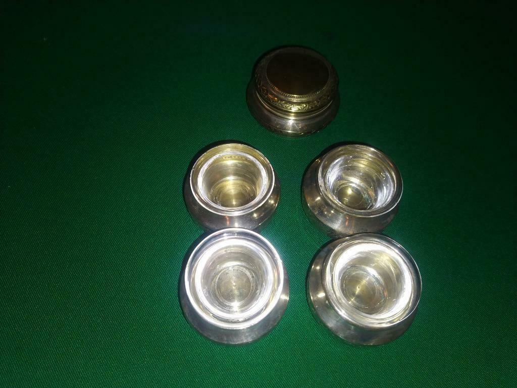 4 zilveren potjes met glazen potjes 1 dicht, Ophalen of Verzenden
