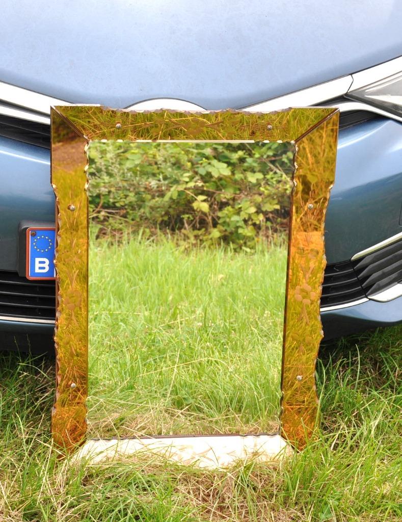 miroir venitier tour rose taillé et festonné, Ophalen, Rechthoekig, 50 tot 100 cm, Minder dan 100 cm