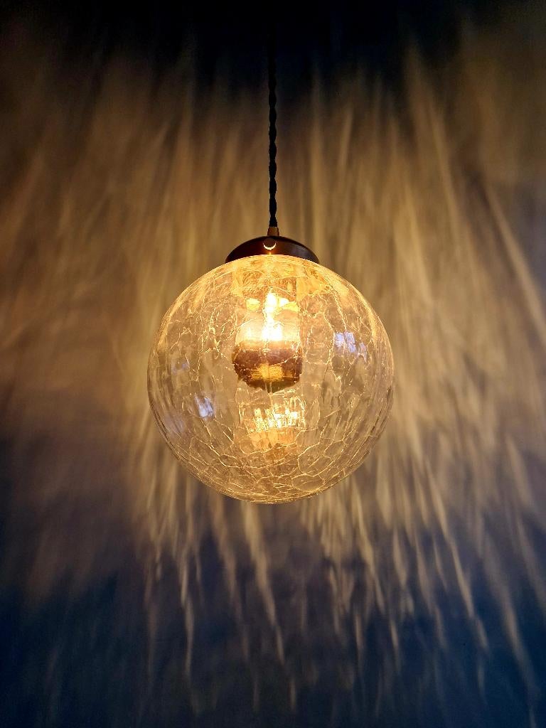Suspension vintage en verre craquelé transparent, années 70, Enlèvement ou Envoi