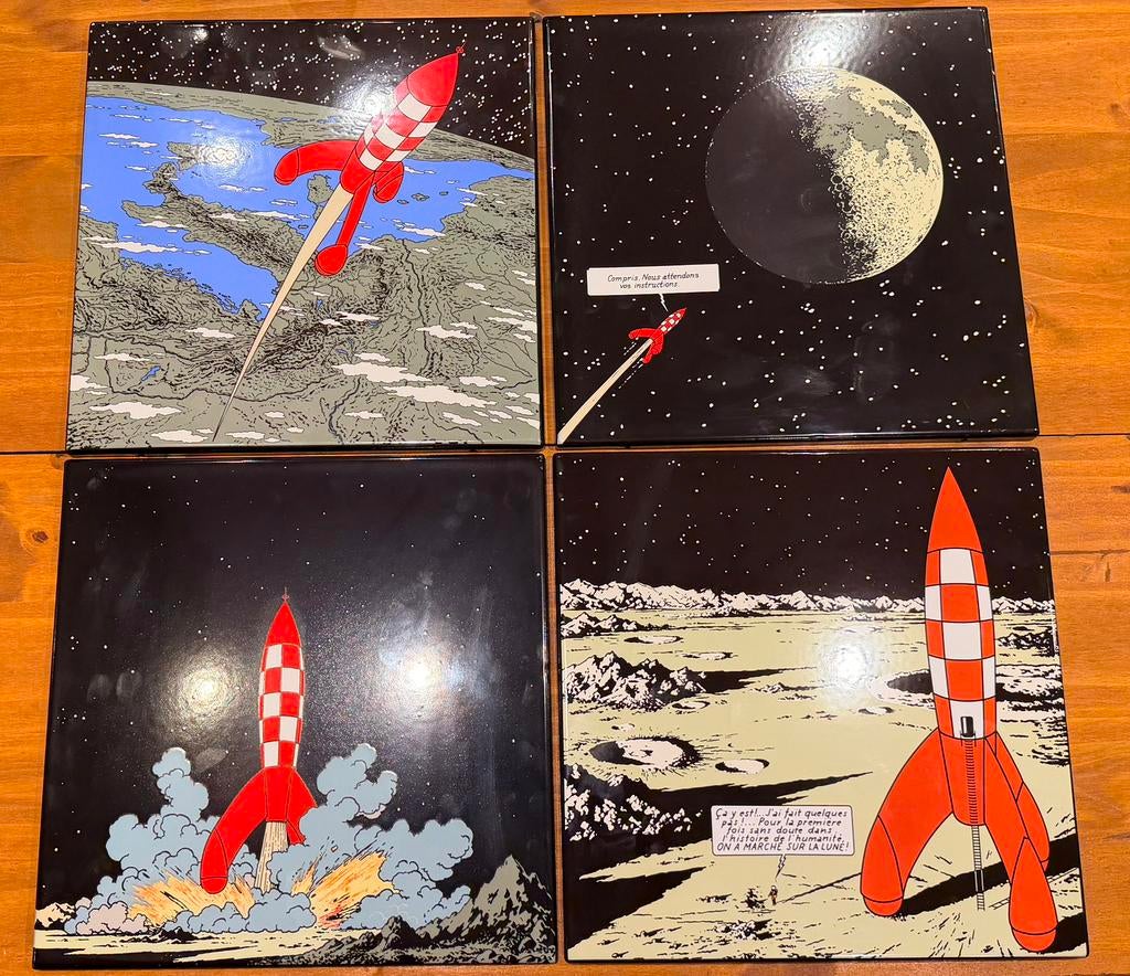 Tintin Plaques émaillées  «  On A Marcher Sur La Lune «, Enlèvement, Tintin, Comme neuf