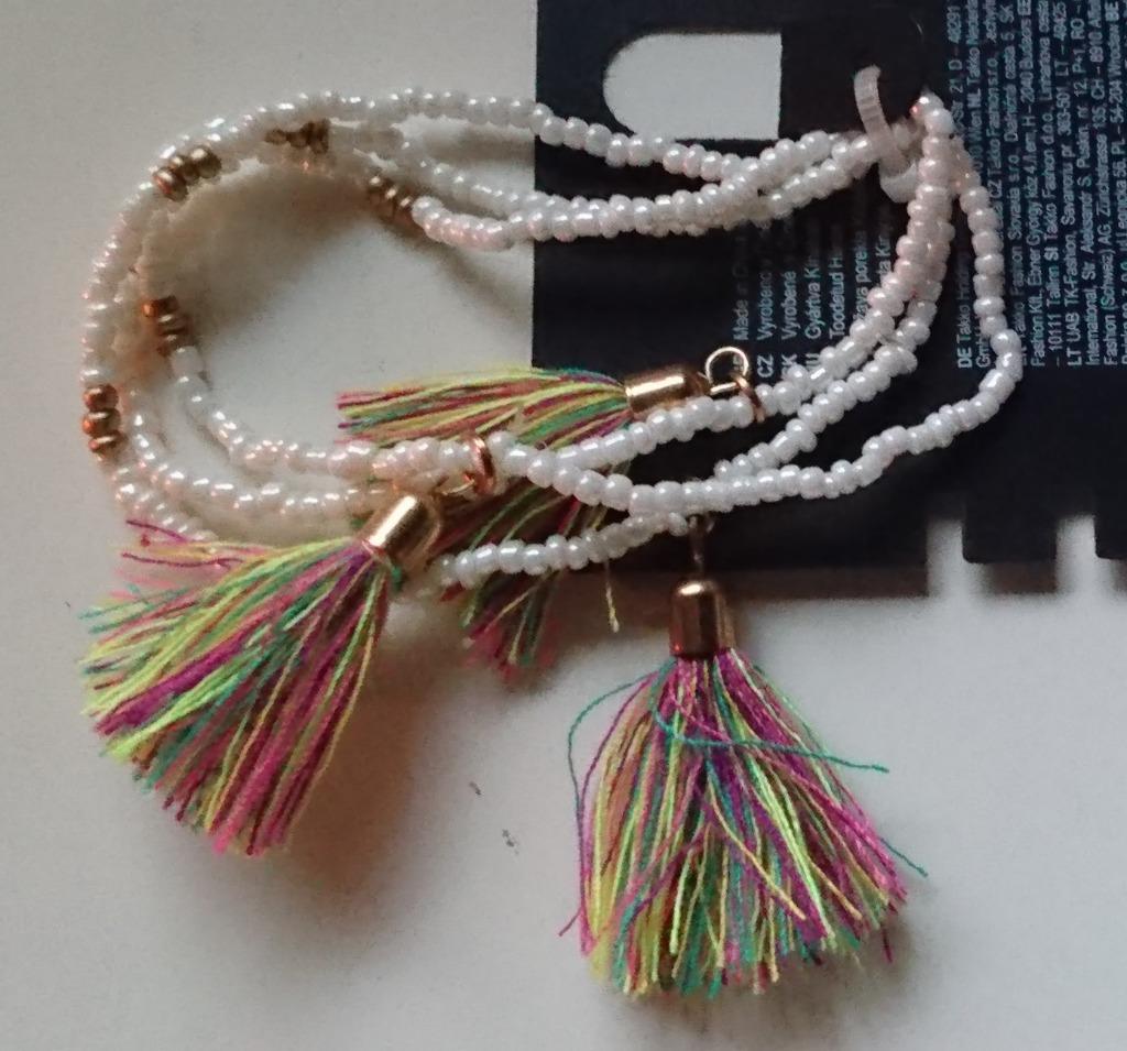 set 3 armbandjes kleine kralen wit+goud bedels/floches NIEUW, Neuf, Enlèvement ou Envoi, Avec bracelets à breloques ou perles