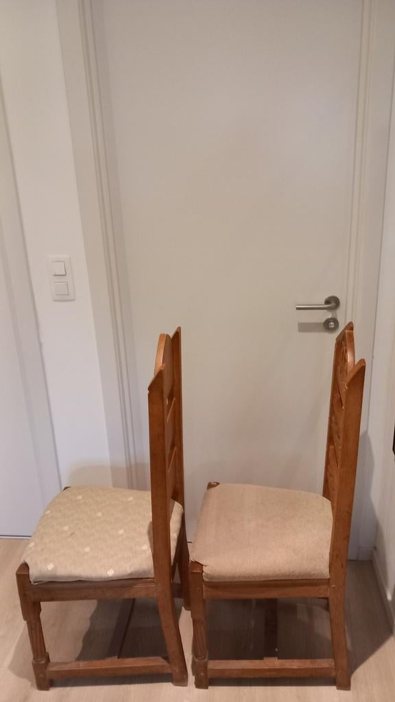 6 chaises de salle à manger en bois avec de belles gravures, Enlèvement