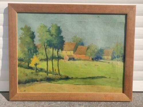 huile sur toile paysage avec ferme signe henri mathy, Antiquités & Art, Art | Peinture | Classique, Enlèvement ou Envoi
