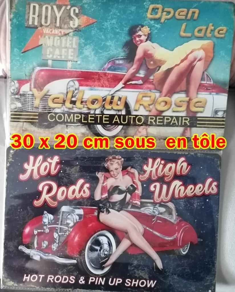 2 pin up - auto 30 x 20 cm   en tôle, Collections, Enlèvement ou Envoi, Neuf, Panneau publicitaire