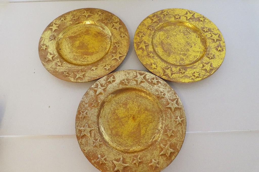 3 Assiettes Dorées Décoratives pour Noël, Enlèvement, Comme neuf