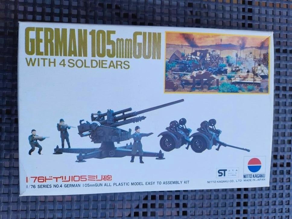 NITTO KAGAKU kit GERMAN 105mm GUN + 4 soldiers *NEW*1/76*, Ophalen, Nieuw, 1:50 of kleiner, Figuur of Figuren