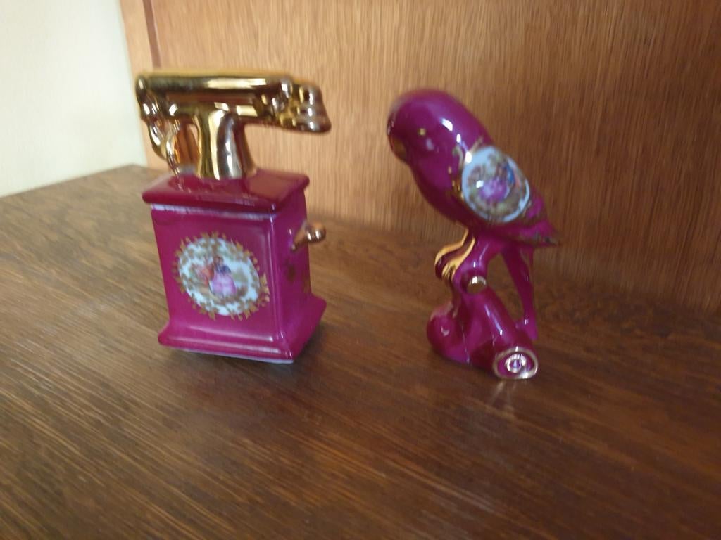 Miniatuur limoges telefoon en vogel, Ophalen of Verzenden