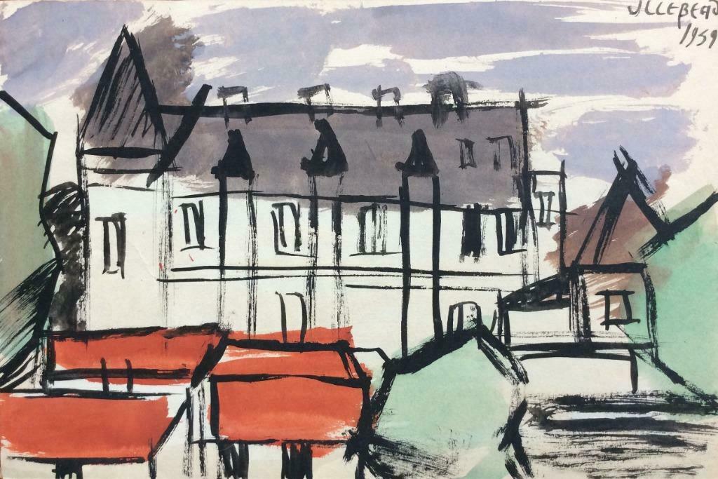 aquarel Jean-Louis Lebeau, Antiek en Kunst, Ophalen of Verzenden