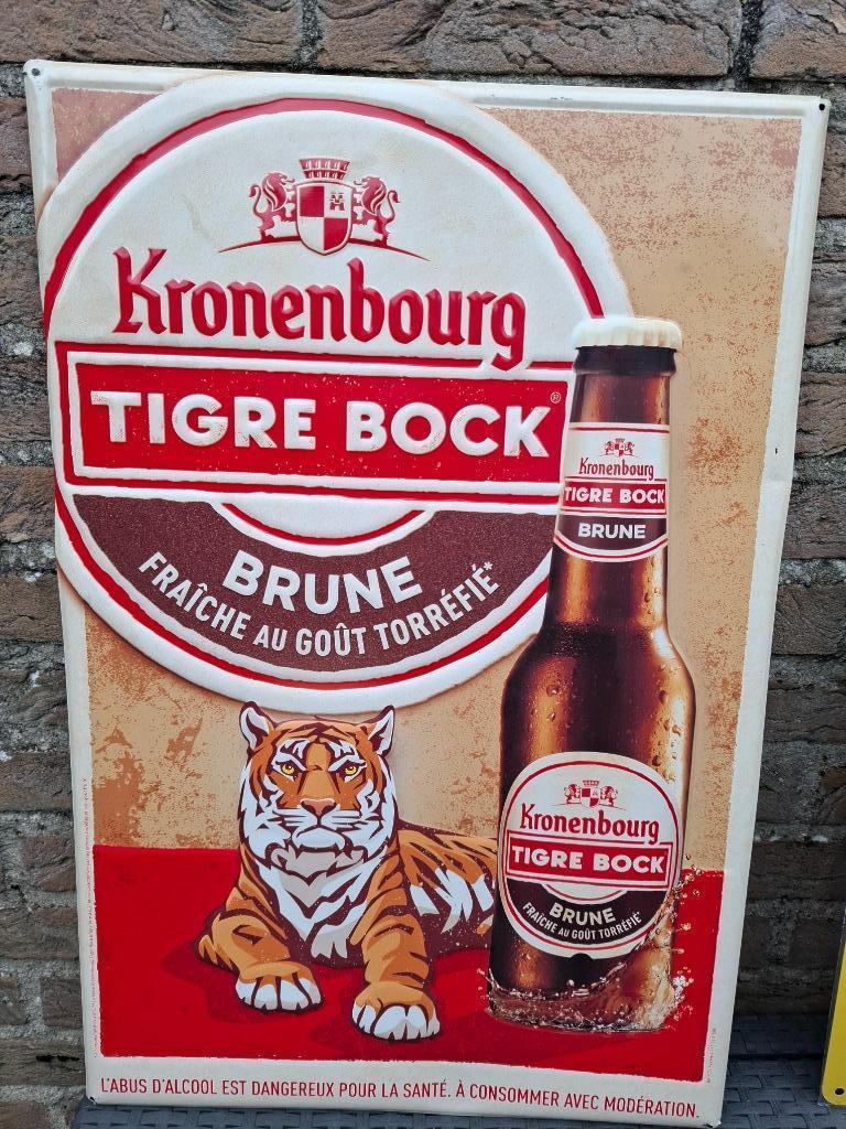 Rare panneau publicitaire Kronenbourg Tigre Bock (60 x 40 cm, Enlèvement ou Envoi, Neuf, Panneau, Plaque ou Plaquette publicitaire