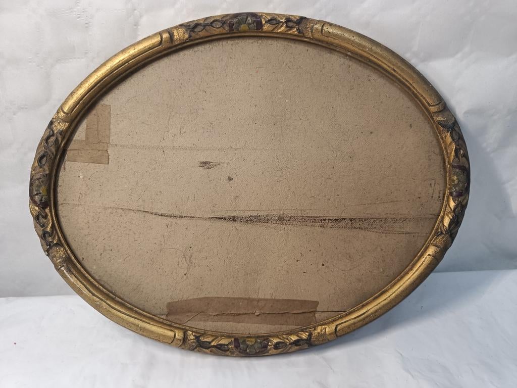 Cadre photo ancien ovale doré #2– Antiquité – 45x 35 cm, Enlèvement ou Envoi
