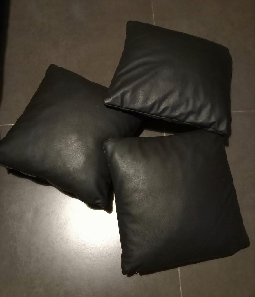 Lederen kussen 40/40cm -> 5€/stuk (drie voor 10€), Huis en Inrichting, Woonaccessoires | Kussens, Ophalen, Zo goed als nieuw, Zwart
