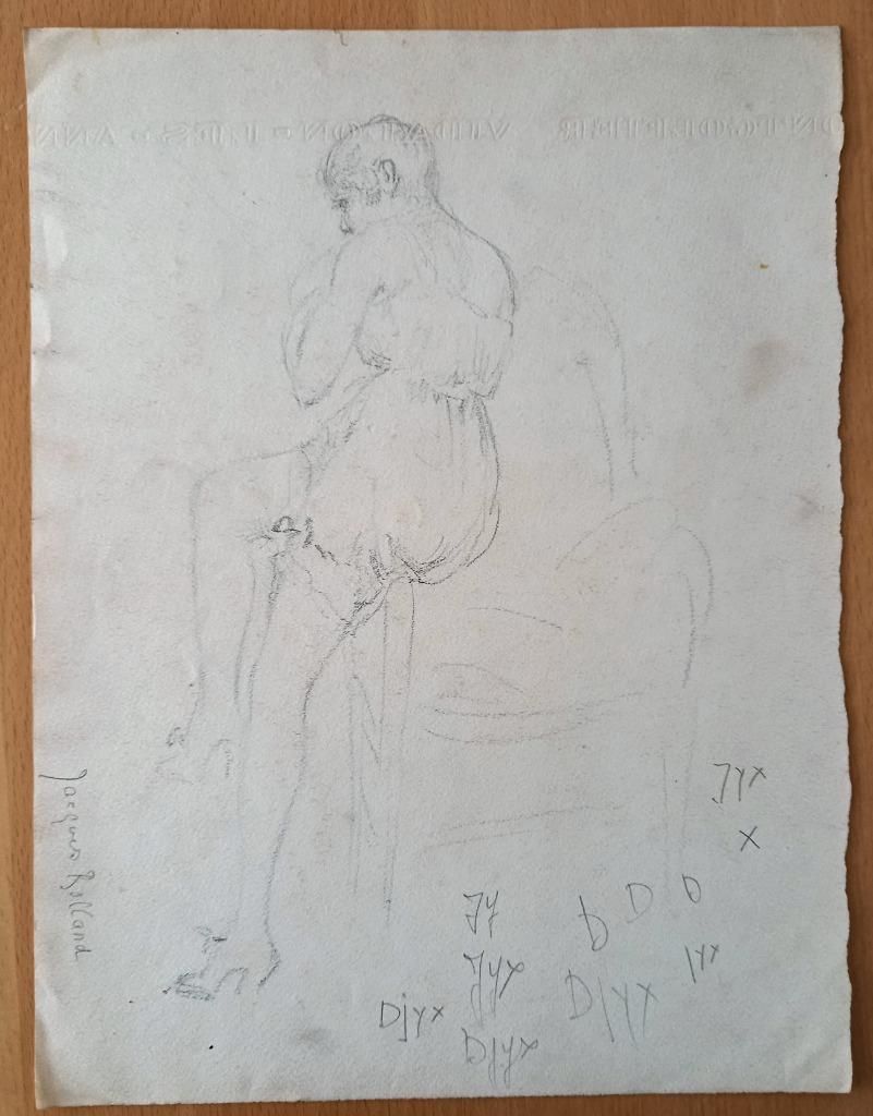 A493-37 Oude tekening Vrouw in lingerie op rug gezien, Ophalen of Verzenden