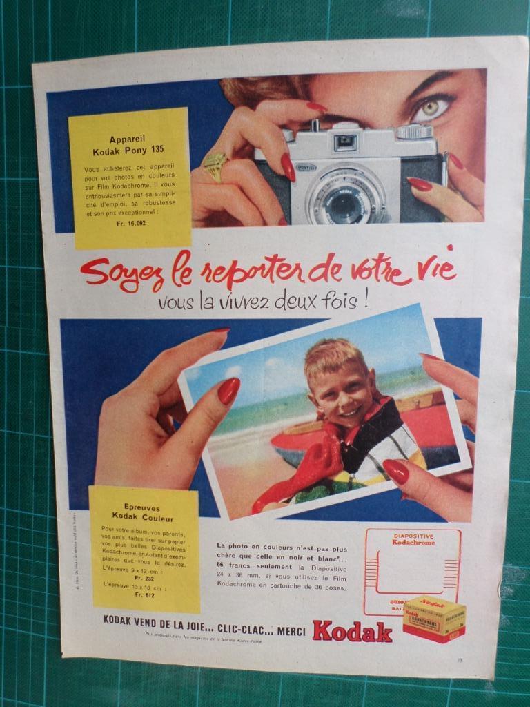 Kodak photographie - publicité papier - 1958, Collections, Marques & Objets publicitaires, Enlèvement ou Envoi, Utilisé, Autres types