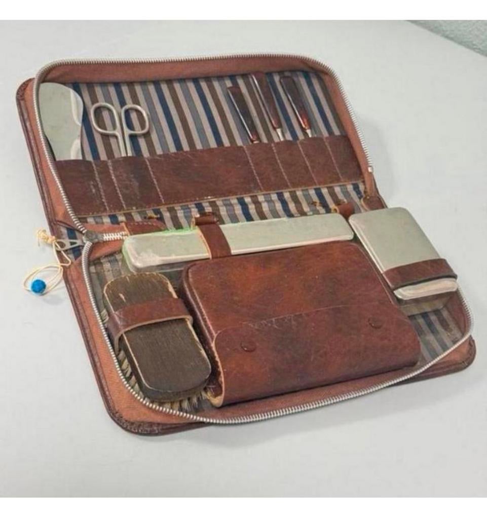 1960 vintage Reis-verzorgings set tas leder mannen lederen, Ophalen of Verzenden