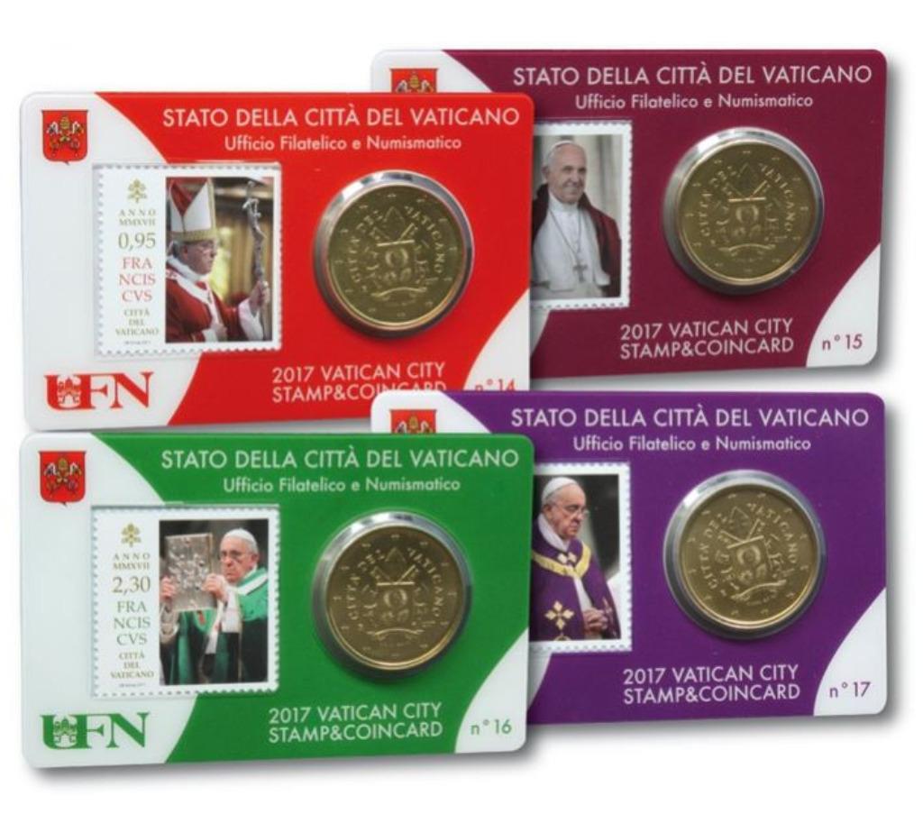 Stamp and coincards Vaticaanstad 2017 Nrs. 14-17, Ophalen of Verzenden, Vaticaanstad