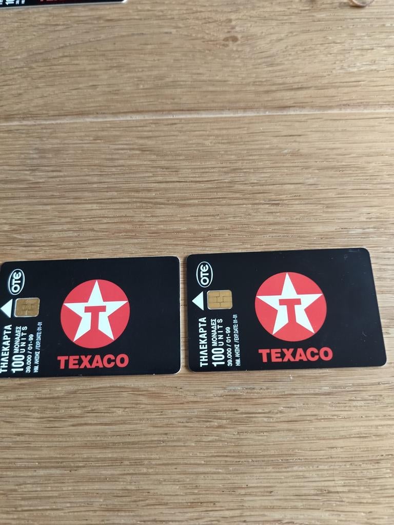 2 Griekse Telefoonkaarten thema Texaco., Verzamelen, Telefoonkaarten, Ophalen of Verzenden