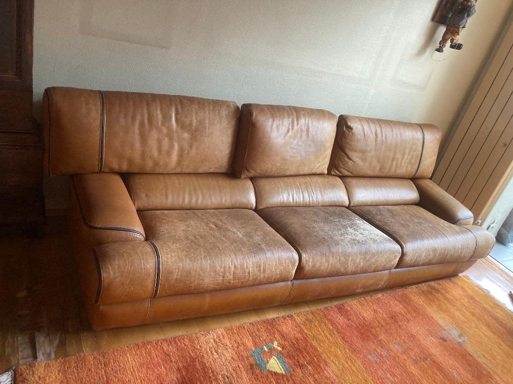 lederen zetel 3 - 4 zit, Huis en Inrichting, Ophalen, Gebruikt, 100 tot 125 cm, Driepersoons