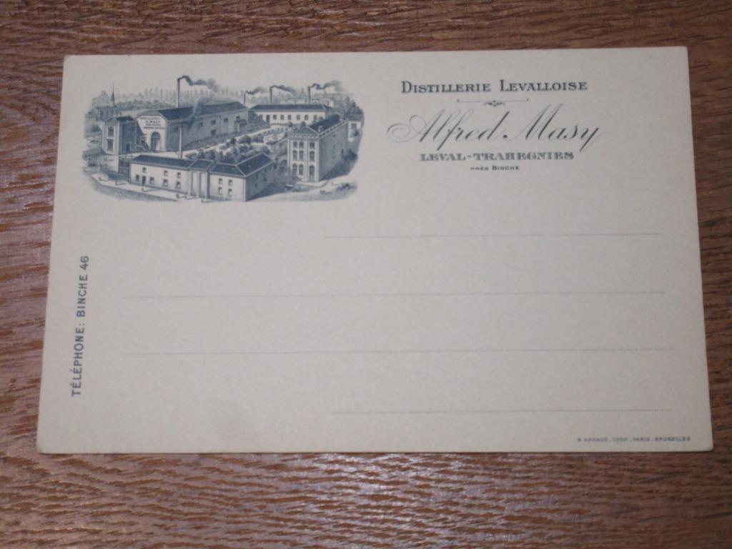 RECLAMEKAART DISTILLERIE LEVALLOISE ALFRED MASY BINCHE, Ophalen of Verzenden, Zo goed als nieuw
