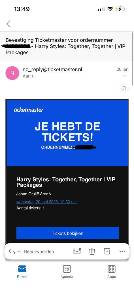 Harry Styles Together Together tour ticket Amsterdam 20 mei, Eén persoon, Mei
