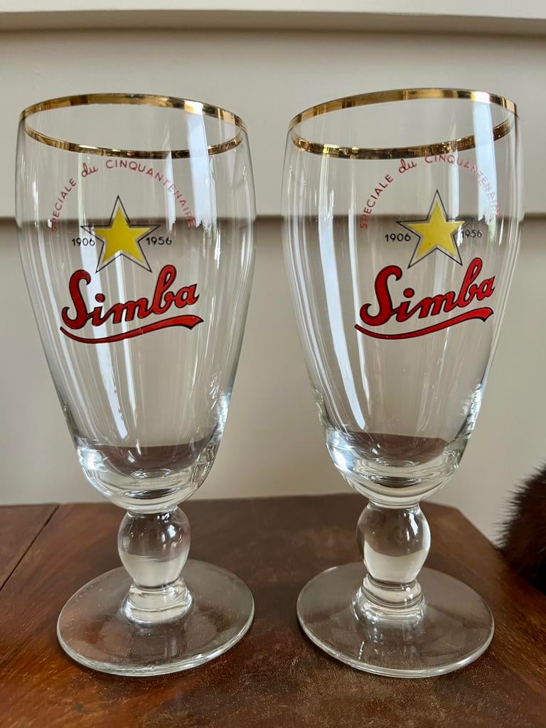 twee vintage Simba Speciale du Cinquantenaire bierglazen,, Verzamelen, Biermerken, Ophalen of Verzenden, Zo goed als nieuw