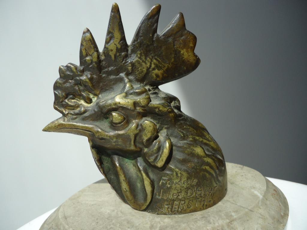 coq en bronze ancien cacheté  Fonderie Jules D'Heur Herstal, Antiquités & Art, Enlèvement