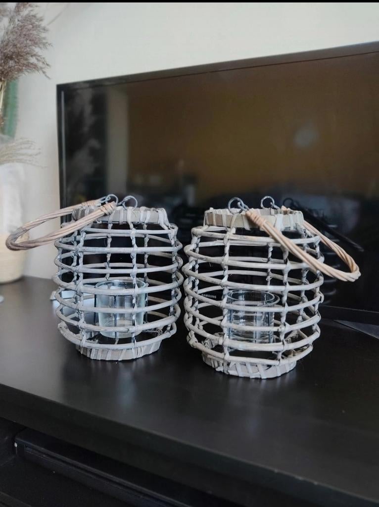 Set van 2 windlichten / lantaarns met hengsel, Enlèvement, Utilisé, Bougie