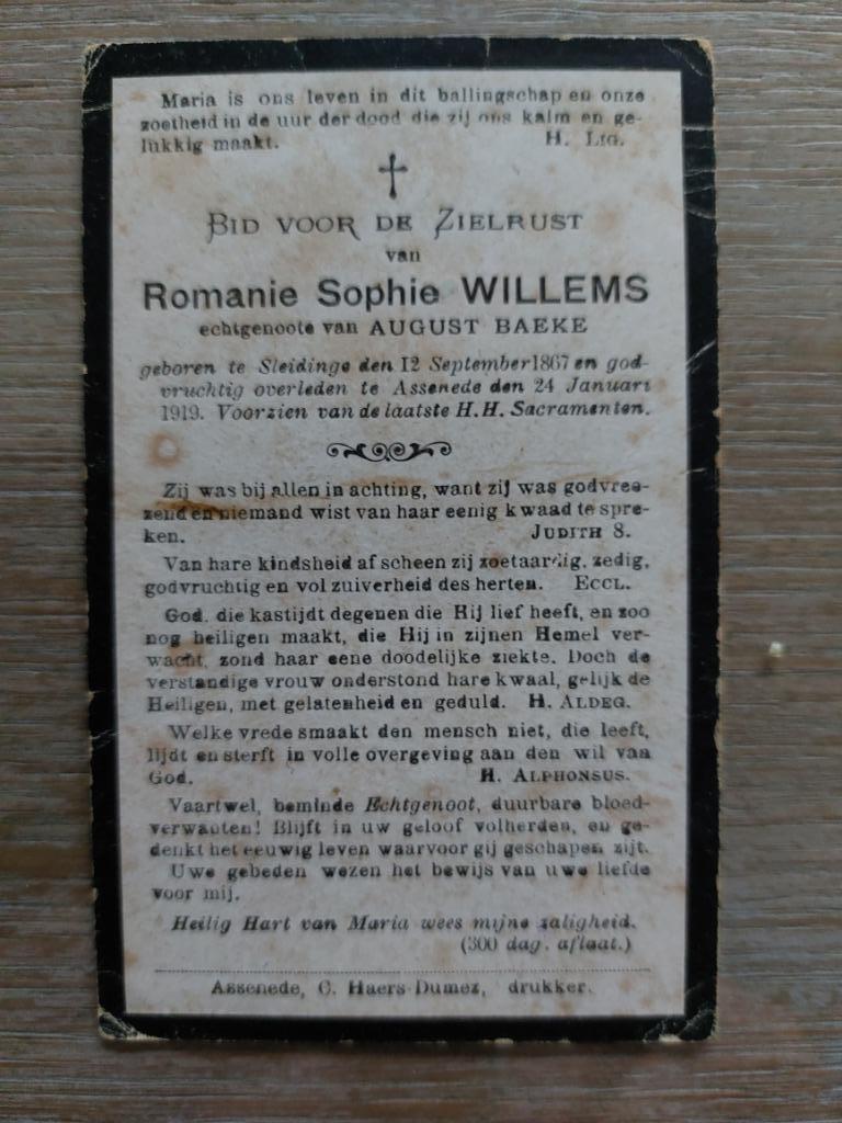 oud doodsprentje  1919 (Sleidinge/Assenede), Verzenden