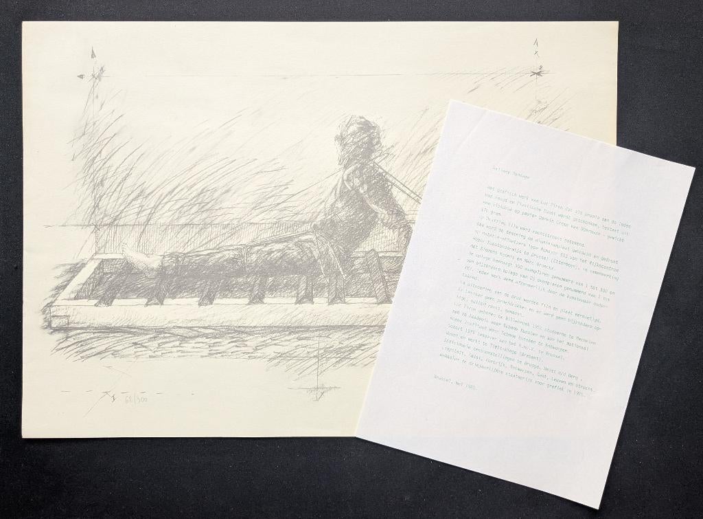 litho - Luc Piron - railway bondage - met brief, Antiek en Kunst, Kunst | Litho's en Zeefdrukken, Ophalen of Verzenden