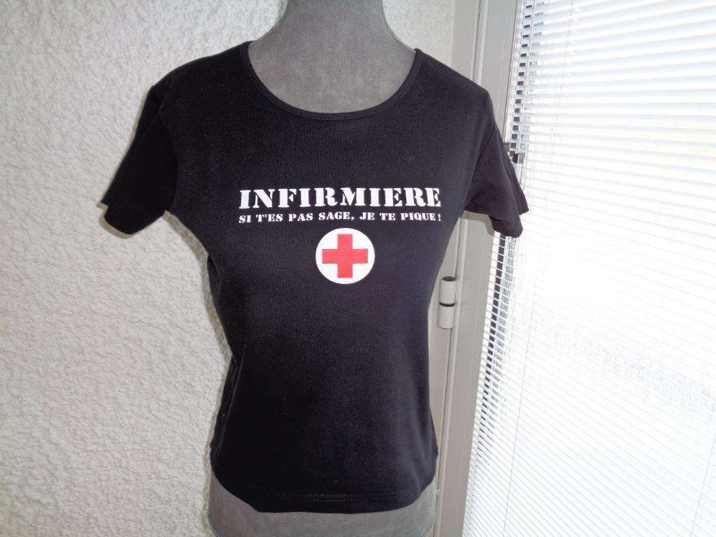 T-shirt noir inscrit infirmière. Taille S, Vêtements | Femmes, Manches courtes, Enlèvement ou Envoi, Taille 36 (S), UPPENDECK.