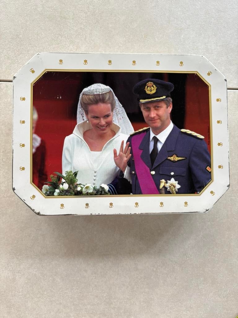 Blik Delacre - trouw Filip en Mathilde, Verzamelen, Ophalen, Gebruikt