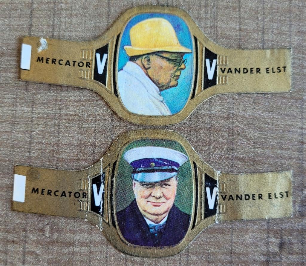 2 oude sigarenbandjes: Sir Winston Churchill, Ophalen of Verzenden, Gebruikt, Sigarenbandjes