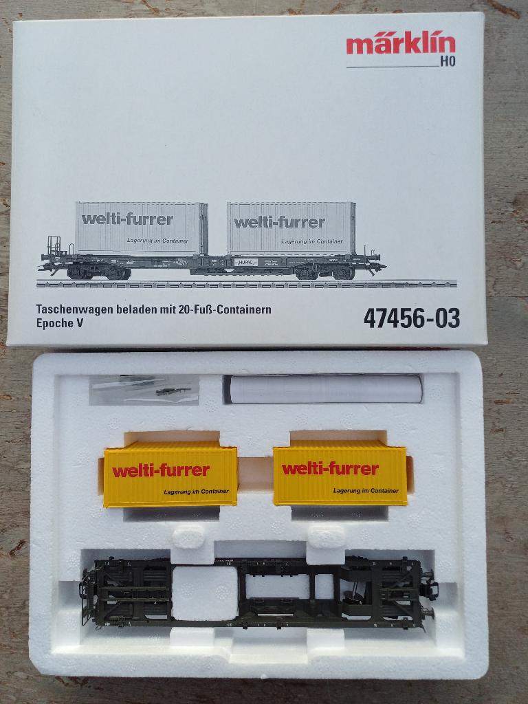 Marklin 47456-03 containerdraagwagen met containers, Hobby en Vrije tijd, Modeltreinen | H0, Zo goed als nieuw, Wagon, Wisselstroom