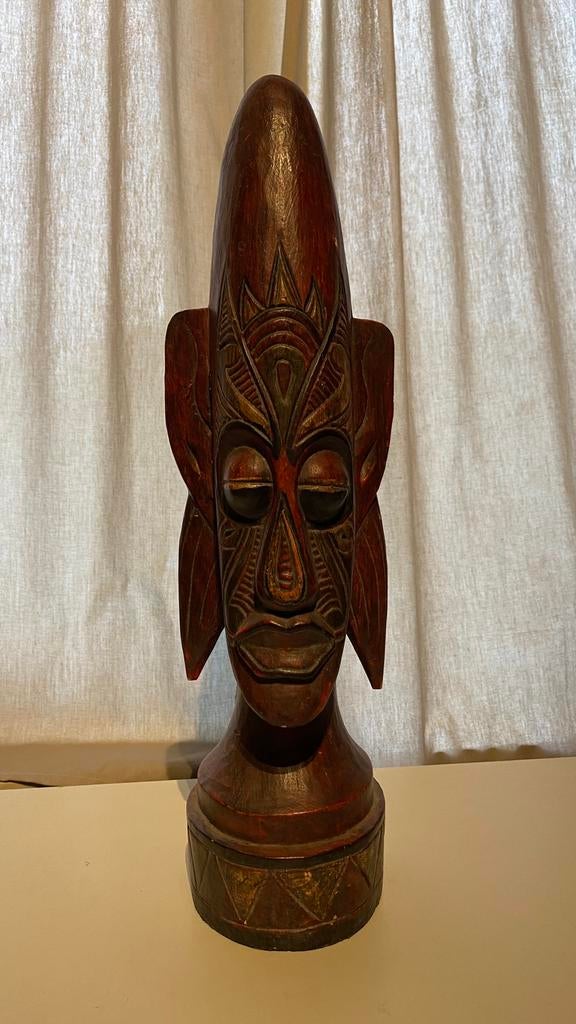 Statue en bois - une tête d'homme de 50 cm de haut, Antiquités & Art, Enlèvement ou Envoi