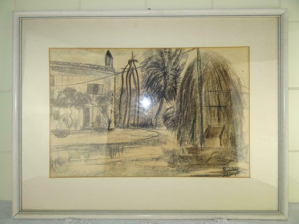 Houtskooltekening Rimini vintage tekening curiosa kunst 1950, Ophalen of Verzenden