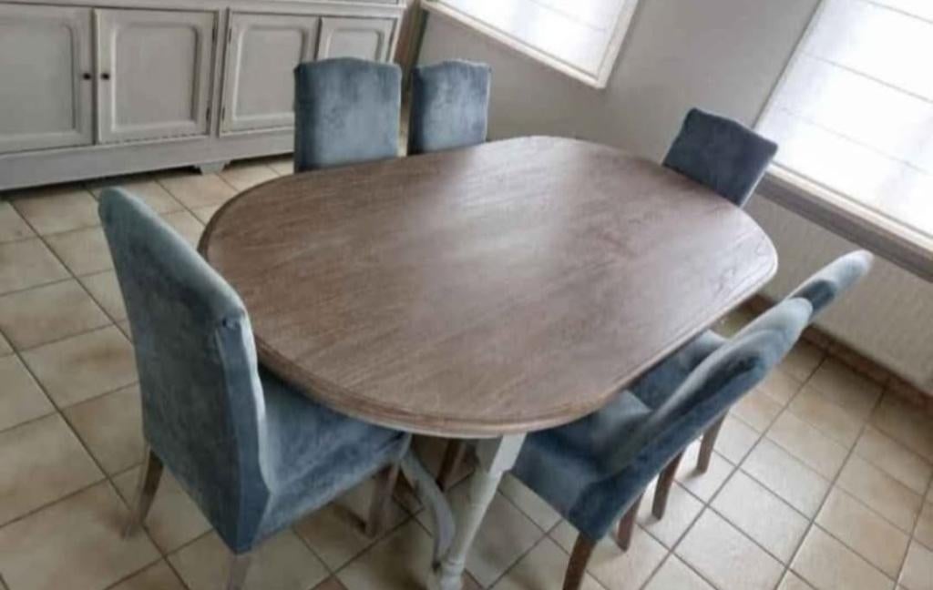 Tafel met 8 stoelen, Comme neuf, 100 à 150 cm, Enlèvement, Ovale