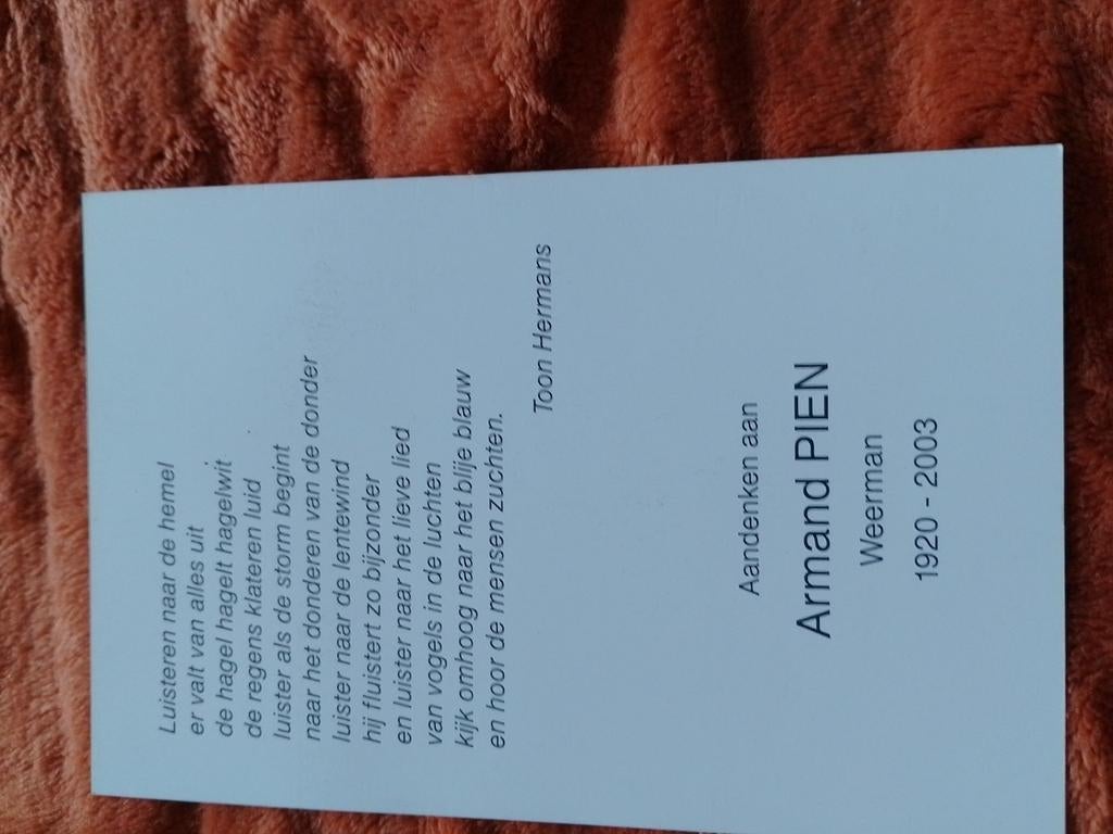 Armand Pien, Verzamelen, Bidprentjes en Rouwkaarten, Ophalen of Verzenden