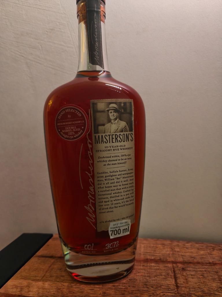 Seigle pur Masterson's 10 ans d'âge, 70 cl, baril #F2 -042, Neuf, Autres régions, Enlèvement ou Envoi, Pleine