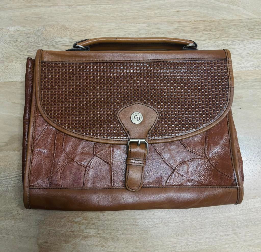 Vintage leren boekentas voor dames, Bruin, Aktetas of Boekentas, Ophalen of Verzenden, Zo goed als nieuw