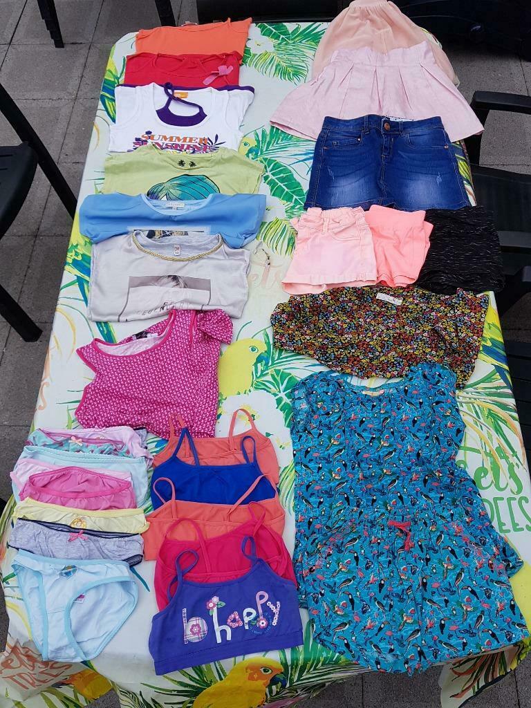 Lot 13 stuks + topjes en slipjes meisjes zomer - 10 jaar, Ophalen, Gebruikt, Meisje, Setje