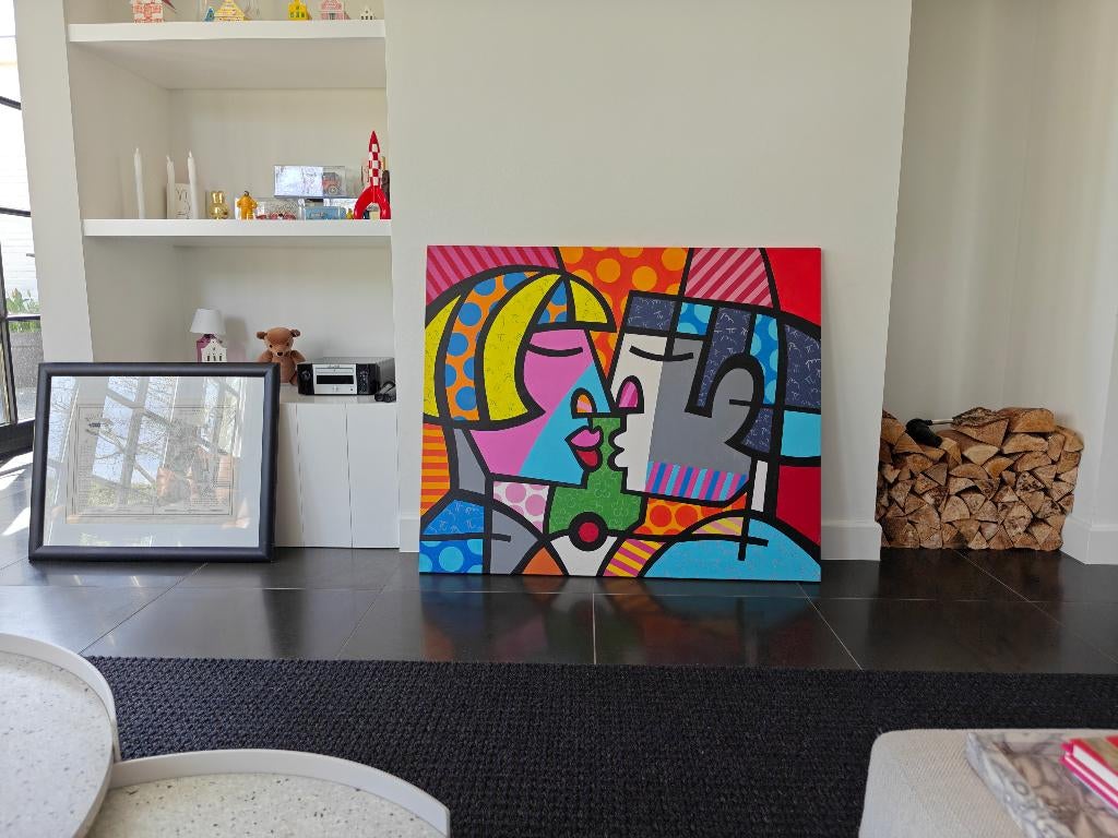 Romero Britto verf op doek, Enlèvement ou Envoi