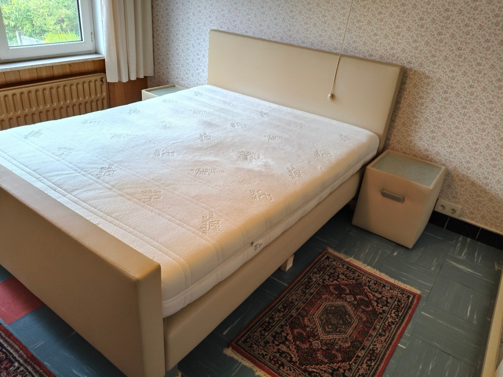 beige boxspring 160 op 200, Ophalen, Gebruikt, Tweepersoons, Beige