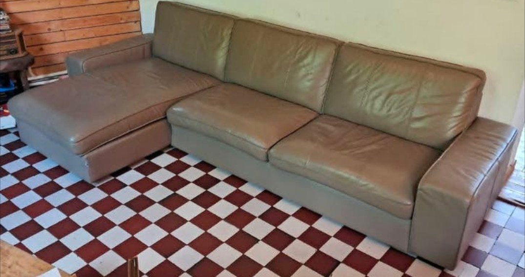 Ikea Kivik 3-zitsbank (taupe leer) levering mogelijk, Ophalen of Verzenden