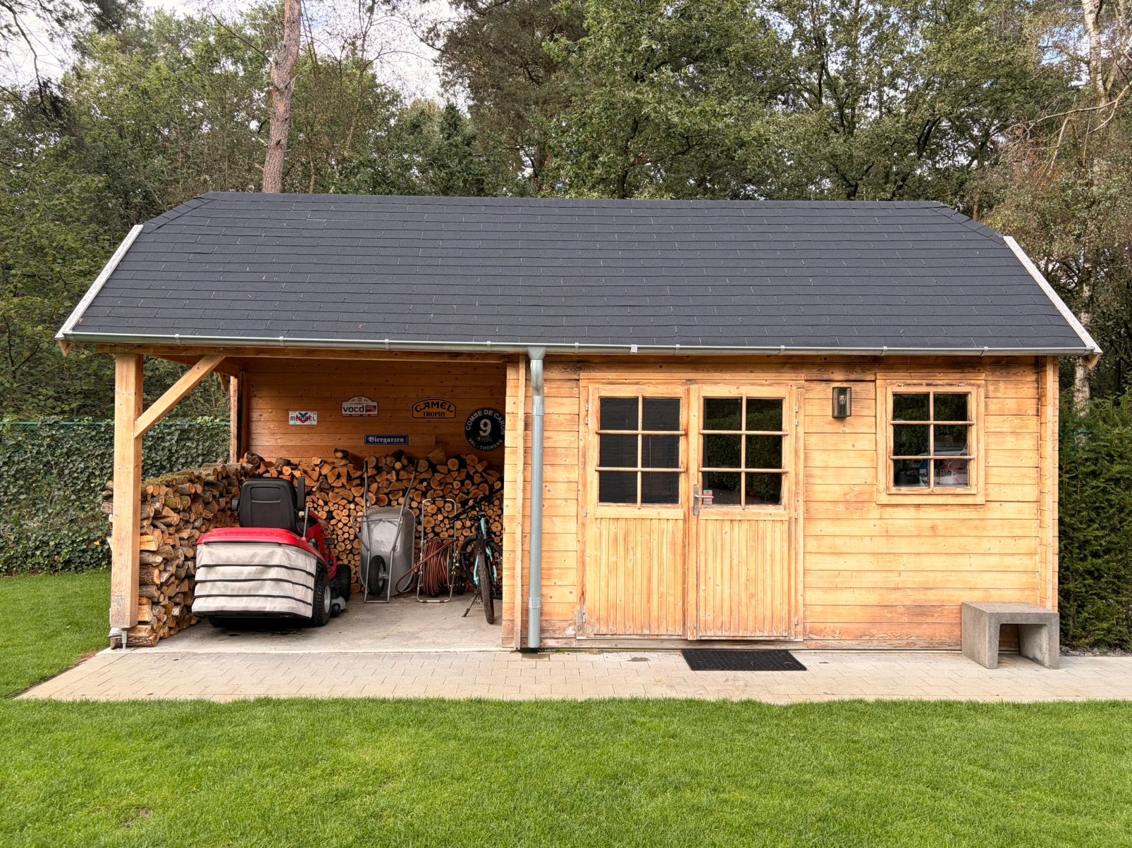 Chalet center tuinhuis met overkapping 7x3, Ophalen, Zo goed als nieuw, Tuinhuis, Met overkapping