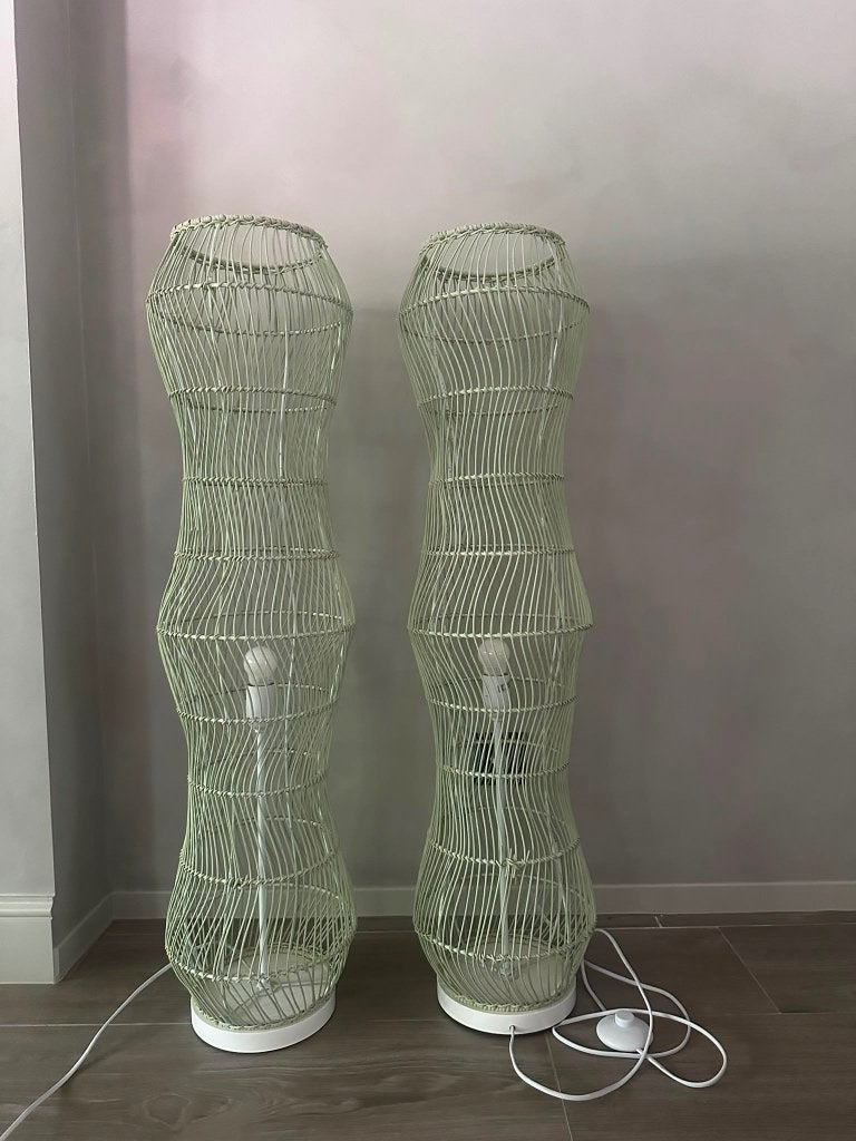 Staanlamp Rotan Metaal Getwist Groen x 2, Ophalen, 100 tot 150 cm, E27 (groot), Zo goed als nieuw